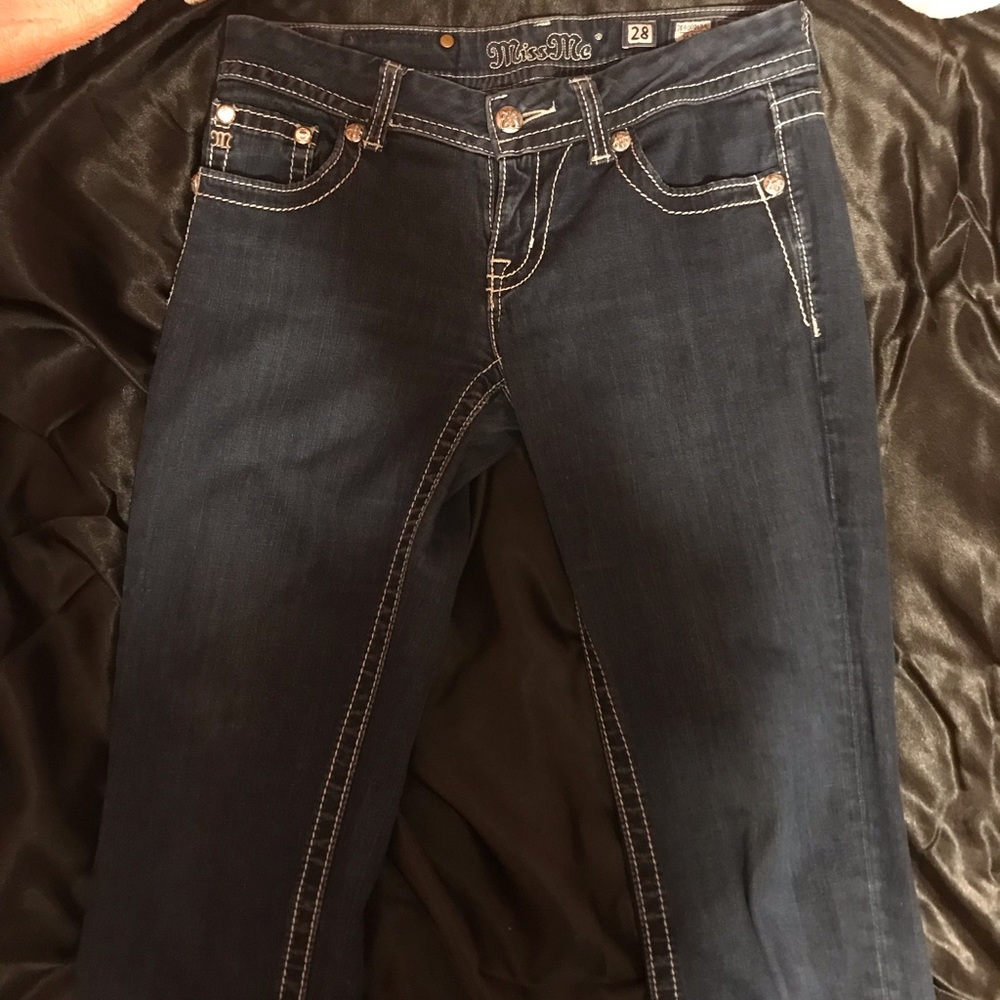 Miss Me Dark Wash Skinny Jeans with Rhinestones